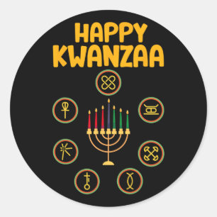 Sticker Rond Joyeux Kwanzaa Sept Principes De Kwanzaa Kinara M