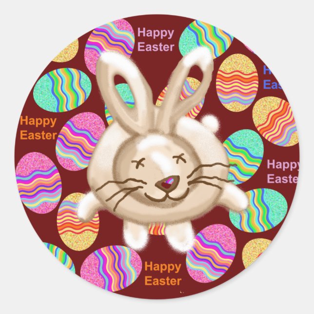 Sticker Rond Joyeux lapin de Pâques et oeufs (Devant)