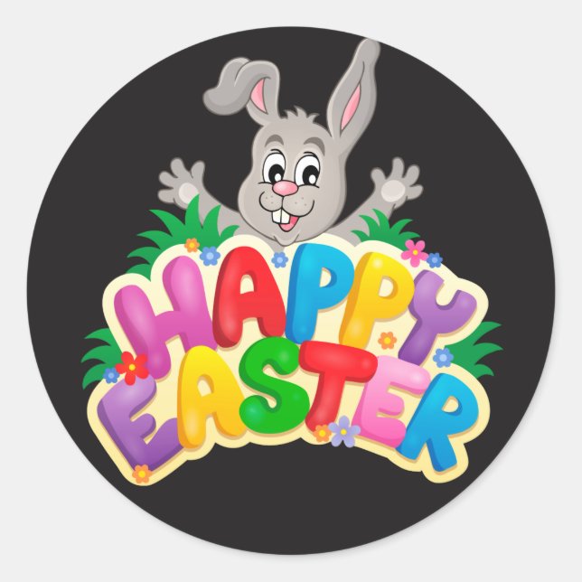 Sticker Rond Joyeux lapin de Pâques et texte (Devant)