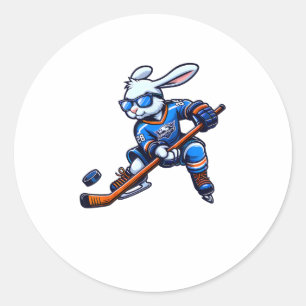 Sticker Rond Joyeux Lapin de Pâques Hockey Rabbit Hommes Femmes