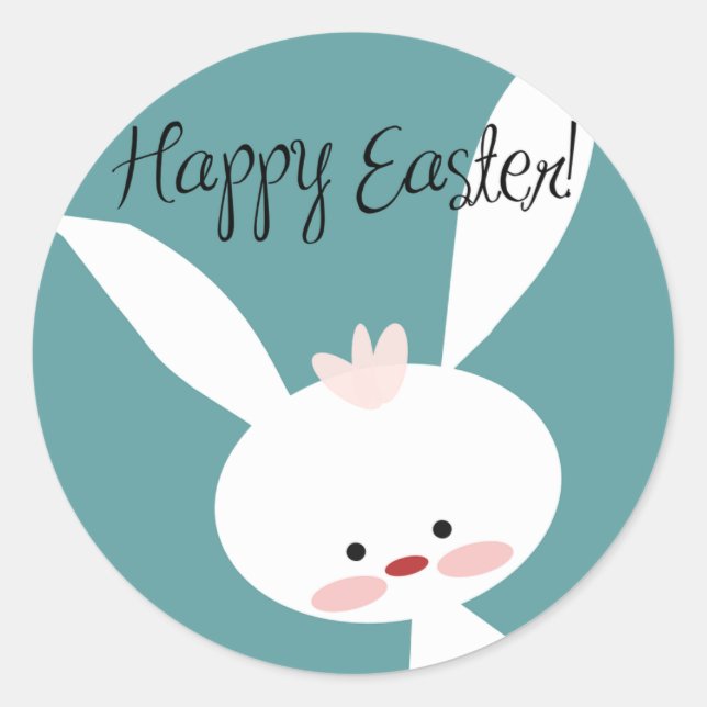 Sticker Rond Joyeux lapin de Pâques mignon en bleu (Devant)
