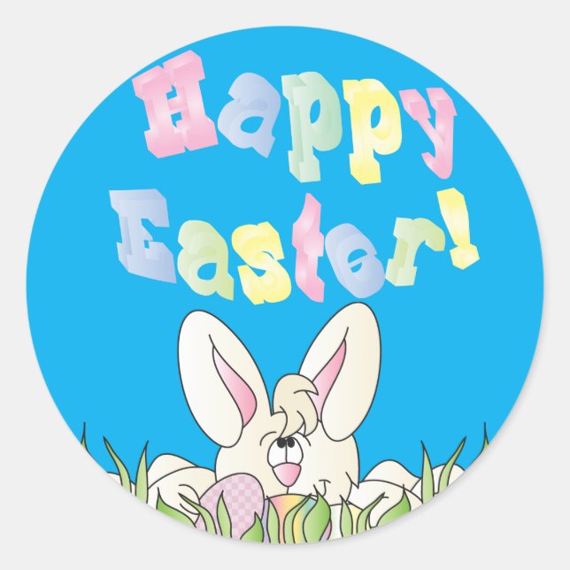 Sticker Rond Joyeux lapin lapin de Pâques (Devant)