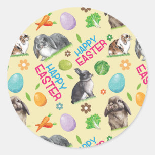 Sticker Rond Joyeux lapin lapin de Pâques