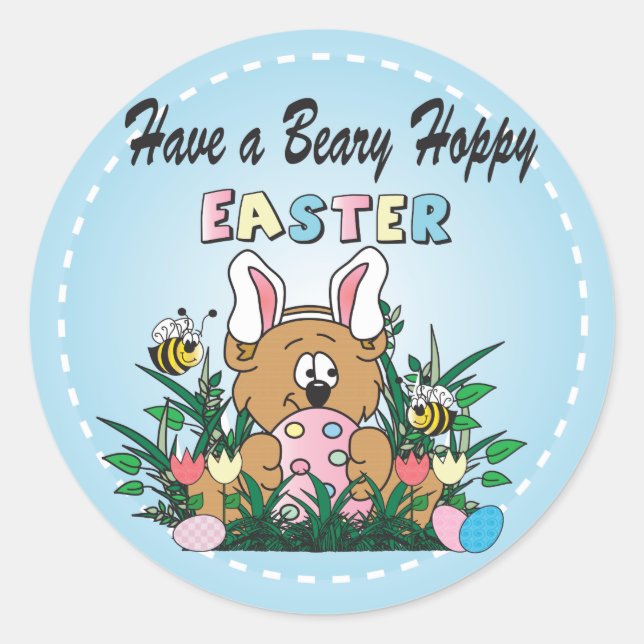Sticker Rond Joyeux Lapin Lapin Ours De Pâques (Devant)