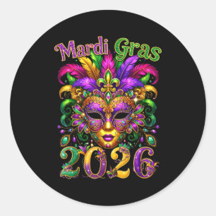 Sticker Rond Joyeux Mardi Gras 2026 Chapeau de Bouffon Nouvelle