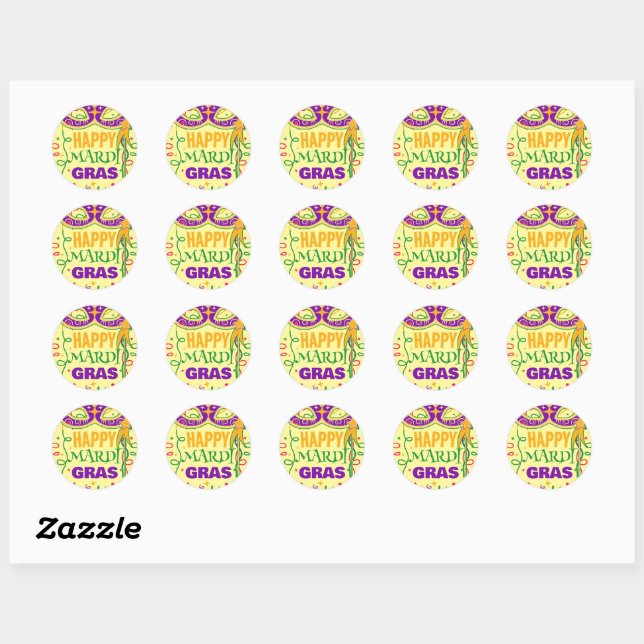 Sticker Rond joyeux mardi gras jaune (Feuille)