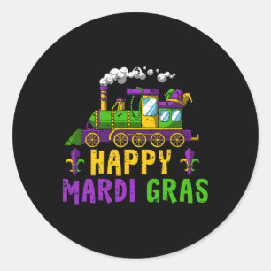 Sticker Rond Joyeux Mardi Gras Jester Train Carnival Parade Par
