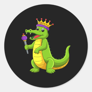 Sticker Rond Joyeux Mardi Gras King Crocodile Funny Mardi Gras