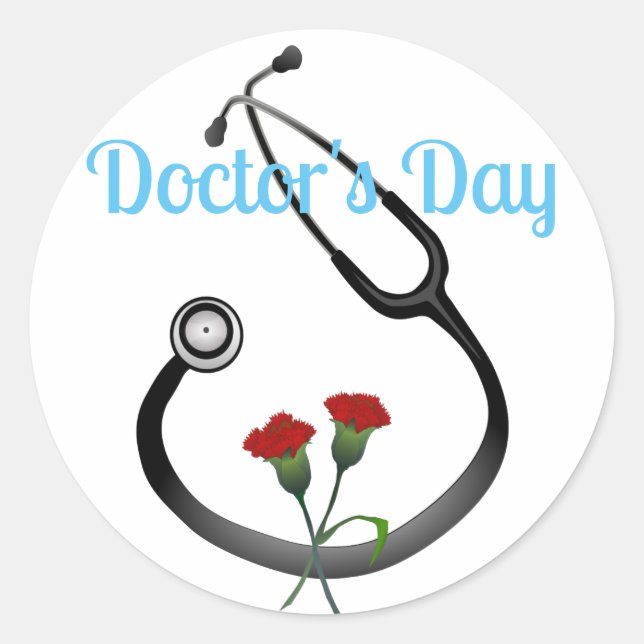 Sticker Rond Joyeux médecin de jour Stethoscope (Devant)