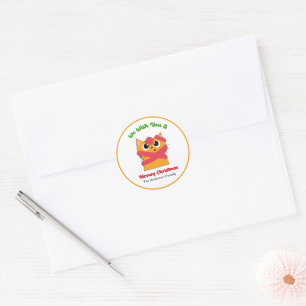 Sticker Rond Joyeux Meowy Noël Animal de compagnie Cat Fête Per