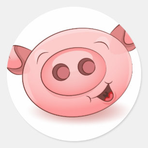 Sticker Rond Joyeux mignon visage de porc