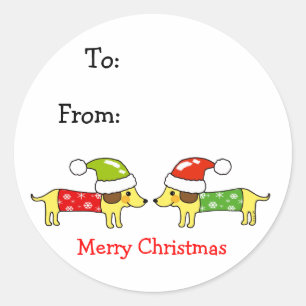 Sticker Rond Joyeux Noël 2 chiens saucisses