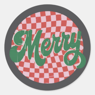 Sticker Rond Joyeux Noël à carreaux rétro 