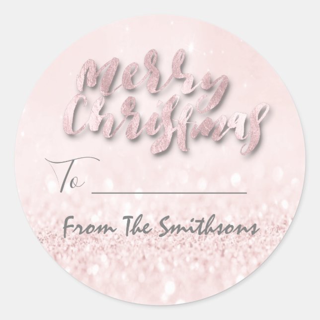 Sticker Rond Joyeux Noël À..De Nom Famille Vacances Rose (Devant)
