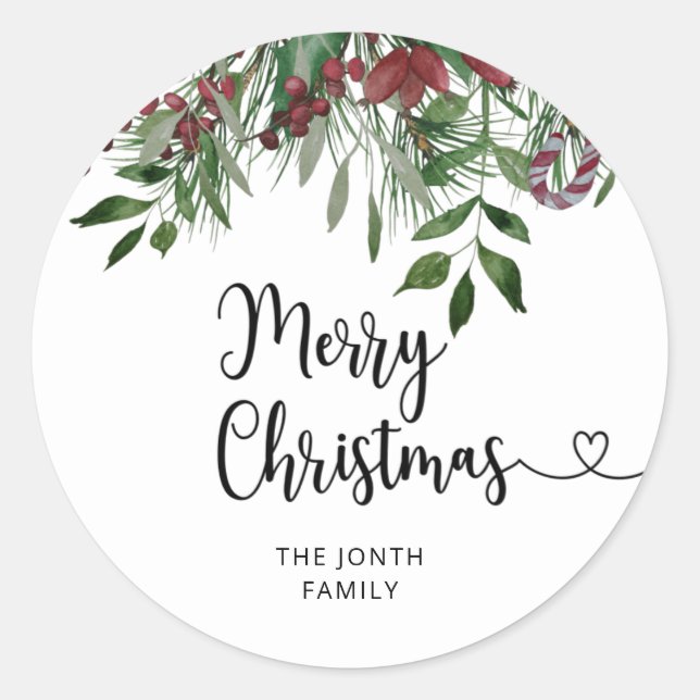 Sticker Rond Joyeux Noël à feuillage persistant (Devant)