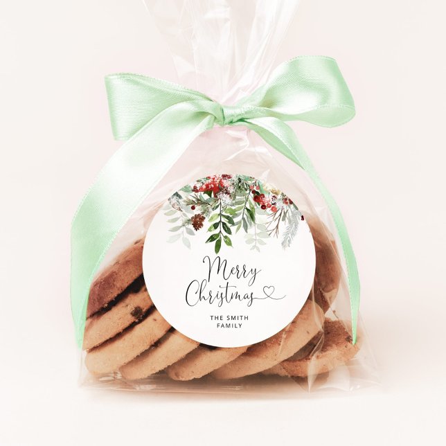 Sticker Rond Joyeux Noël à feuillage persistant (Créateur téléchargé)