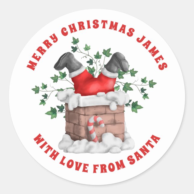 Sticker Rond Joyeux Noël à l'enfant de Père Noël Chimney (Devant)