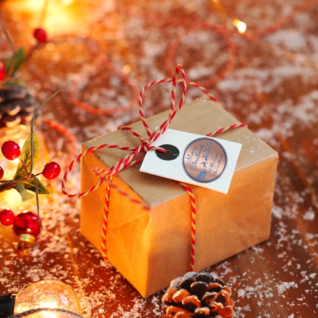 Sticker Rond Joyeux Noël à partir de Blue Navy Parties scintill (Merry Christmas To From Blue Navy Glitter Santa Classic Round Sticker )