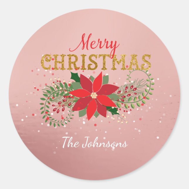 Sticker Rond Joyeux Noël Anglais Rose Gold Glass (Devant)