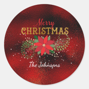 Sticker Rond Joyeux Noël Anglais Verre de vin rouge