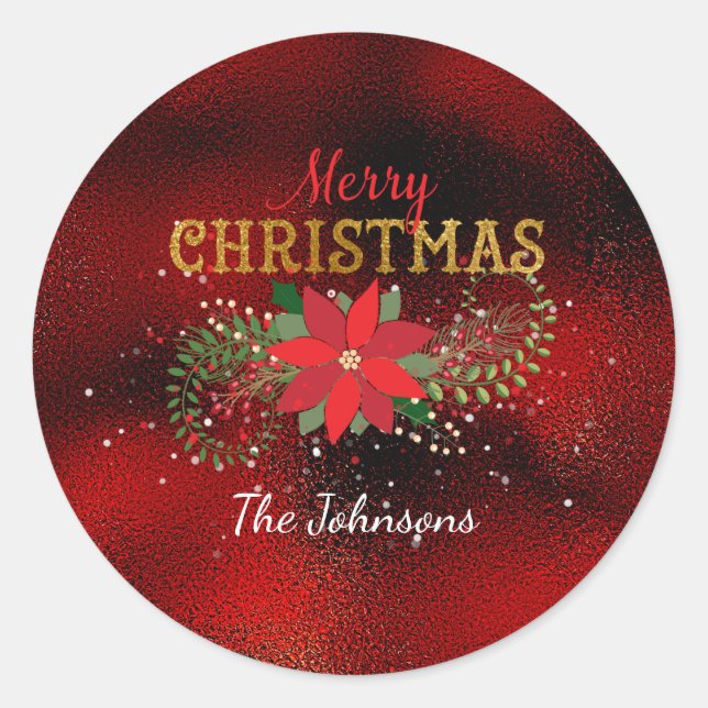 Sticker Rond Joyeux Noël Anglais Verre de vin rouge (Devant)
