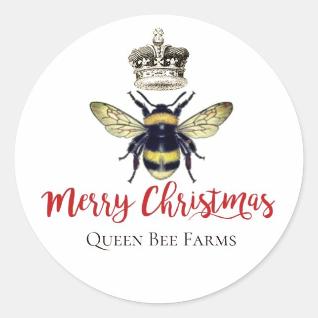 Sticker Rond Joyeux Noël apiculteur ferme Apiary abeille couron (Devant)