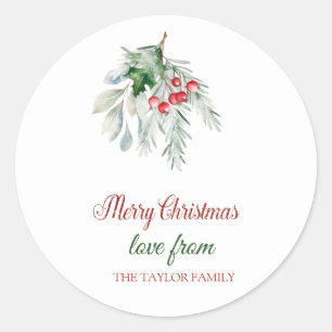 Sticker Rond Joyeux Noël, Aquarelle Mistletoe