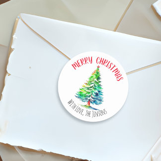 Sticker Rond Joyeux Noël aquarelle personnalisée