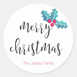 Sticker Rond Joyeux Noël, aquarelle, saint, coutume