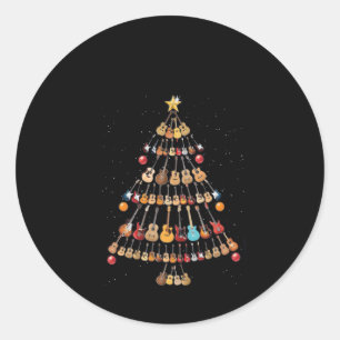 Sticker Rond Joyeux Noël Arbre de Noël Ukulele Instrument