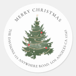 Sticker Rond Joyeux Noël Arbre Nom Adresse de retour