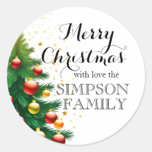 Sticker Rond Joyeux Noël Arbre traditionnel