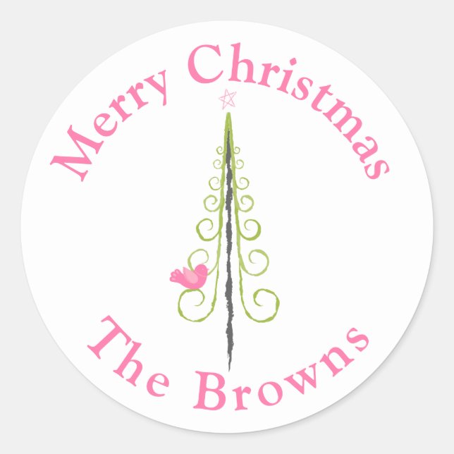 Sticker Rond Joyeux Noël - Arbres de Noël modernes rose Turquoi (Devant)