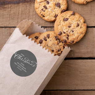 Sticker Rond Joyeux Noël Argent Script Flocon de neige d'hiver