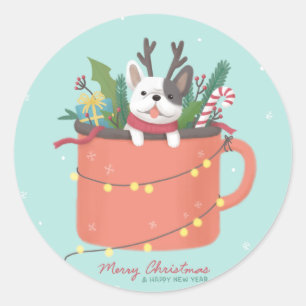 Sticker Rond Joyeux Noël : Art de l'illustration de chien