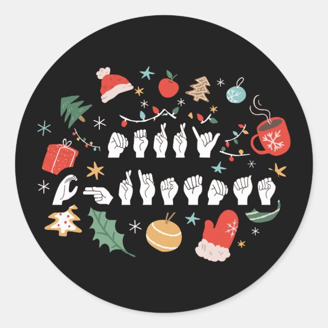 Sticker Rond Joyeux Noël - ASL American Sign Language III (Devant)