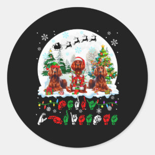 Sticker Rond Joyeux Noël Asl Langue des Signes Trois Père Noël 