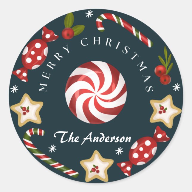 Sticker Rond Joyeux Noël avec des cookies Personnalisé Mignon (Devant)