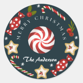 Sticker Rond Joyeux Noël avec des cookies Personnalisé Mignon