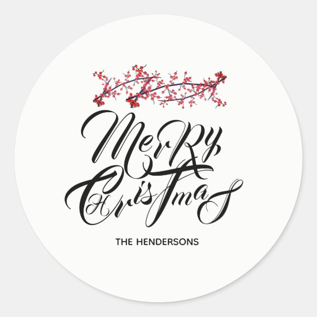 Sticker Rond Joyeux Noël avec Holly - (Devant)