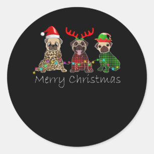 Sticker Rond Joyeux Noël avec trois chiens carlins
