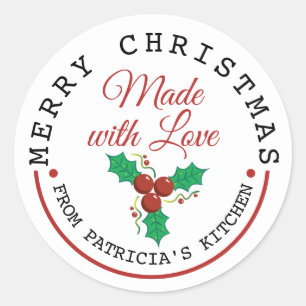 Sticker Rond Joyeux Noël Baies Selles Fabriquées Avec Amour