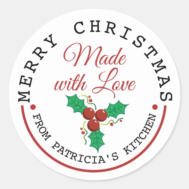 Sticker Rond Joyeux Noël Baies Selles Fabriquées Avec Amour (Devant)