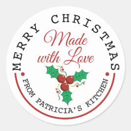 Sticker Rond Joyeux Noël Baies Selles Fabriquées Avec Amour
