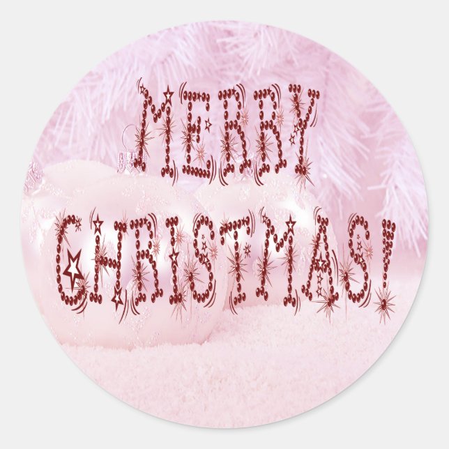 Sticker Rond Joyeux Noël Bauble et Stars Police (Devant)