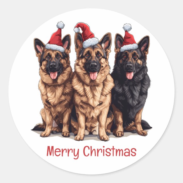 Sticker Rond Joyeux Noël berger allemand Chiens Père Noël (Devant)
