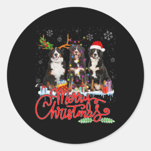 Sticker Rond Joyeux Noël Bernese Mountain Père Noël Reindeer Li