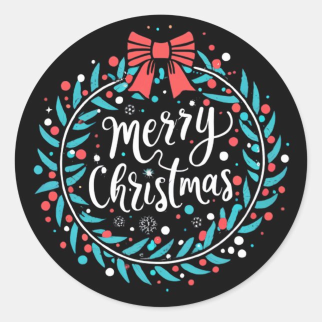 Sticker Rond Joyeux Noël Berry Wreath (Devant)