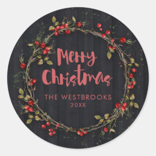 Sticker Rond Joyeux Noël Berry Wreath