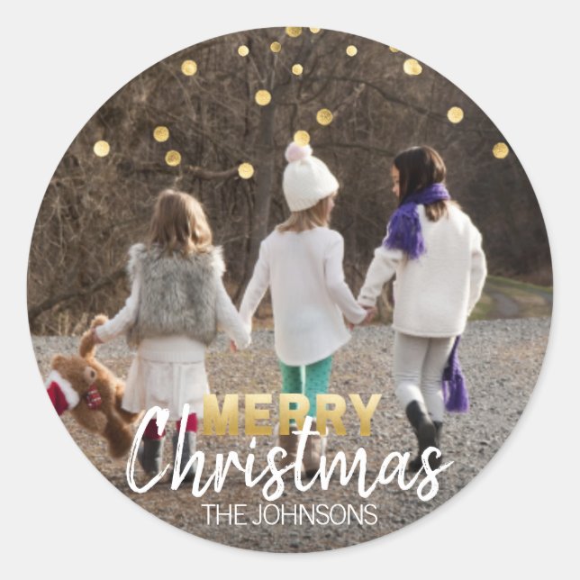Sticker Rond Joyeux Noël blanc Confetti | PHOTO (Devant)